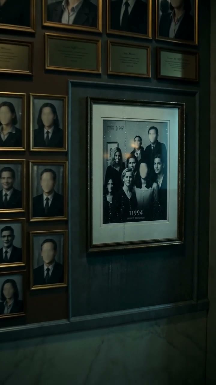 The 1994 staff-photograph wall: rows of portraits with blank faces, and a group photograph captioned with a malformed 11994